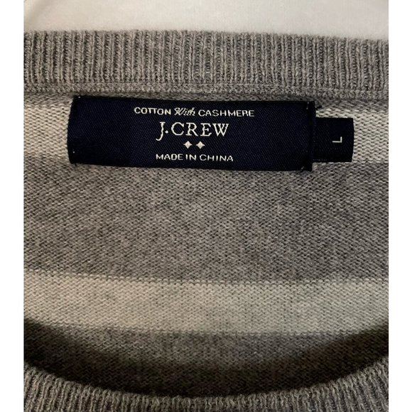 J.Crew Pullover Sweater Mens L Gray Striped Crew Neck Cotton Cashmere Blend Knit - Picture 3 of 3